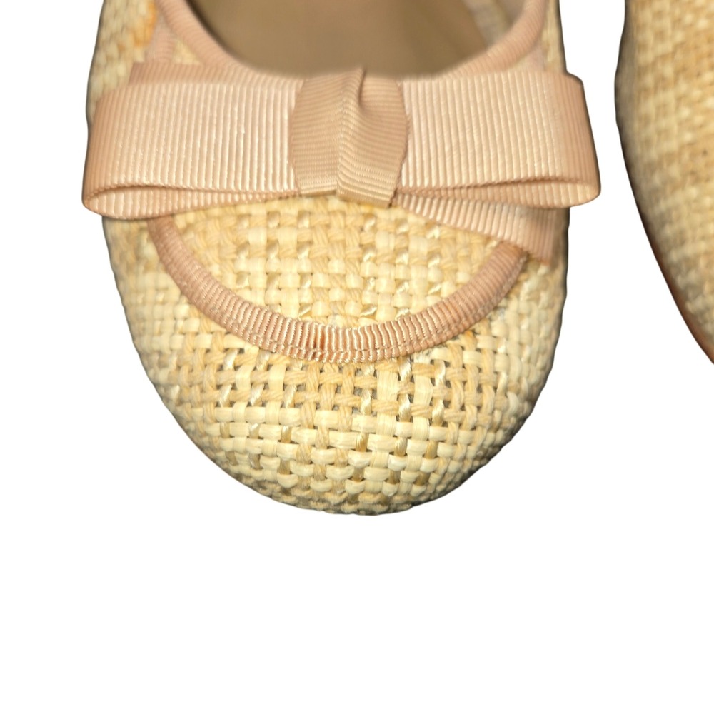 Stuart Weitzman Beige Woven Straw Raffia Ballet Flats Bow Accent Size 7.5M - Picture 8 of 12